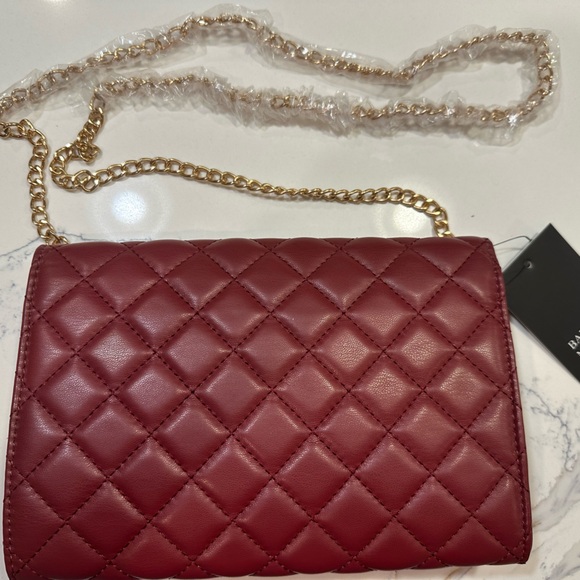 Badgley Mischka Quilted Crossbody Bag Designer Purse with Studs; Color - Wine - Picture 2 of 7